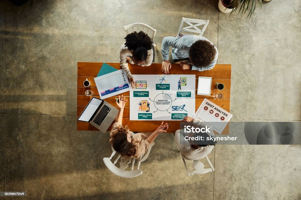 Four People are discussing about digital marketing and its strategies.